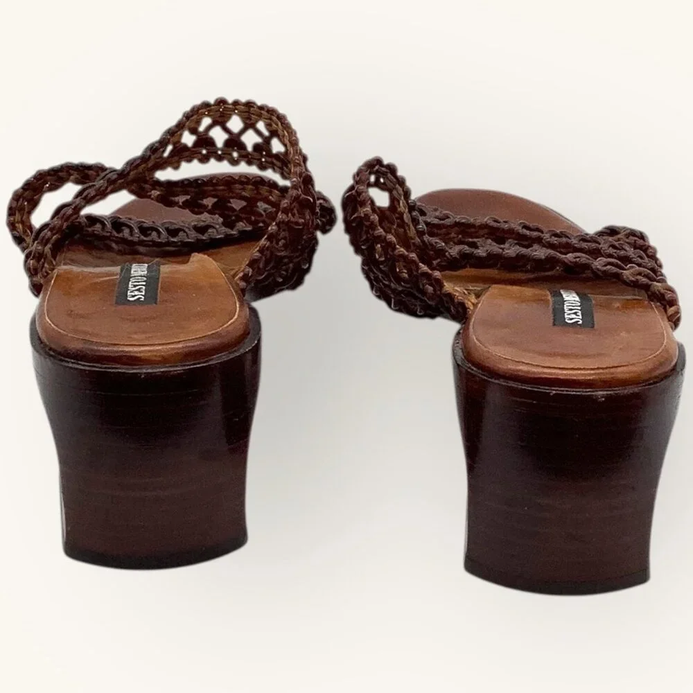 Vintage 90s Sesto Meucci Italian Leather Sandals 6 Woven Mule 2